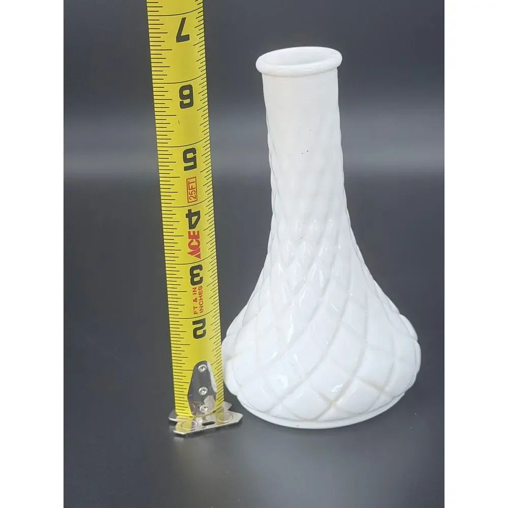 Vintage Hoosier Glass 4062 White Milk Glass Diamond Bud Vase 6 Inch MCM